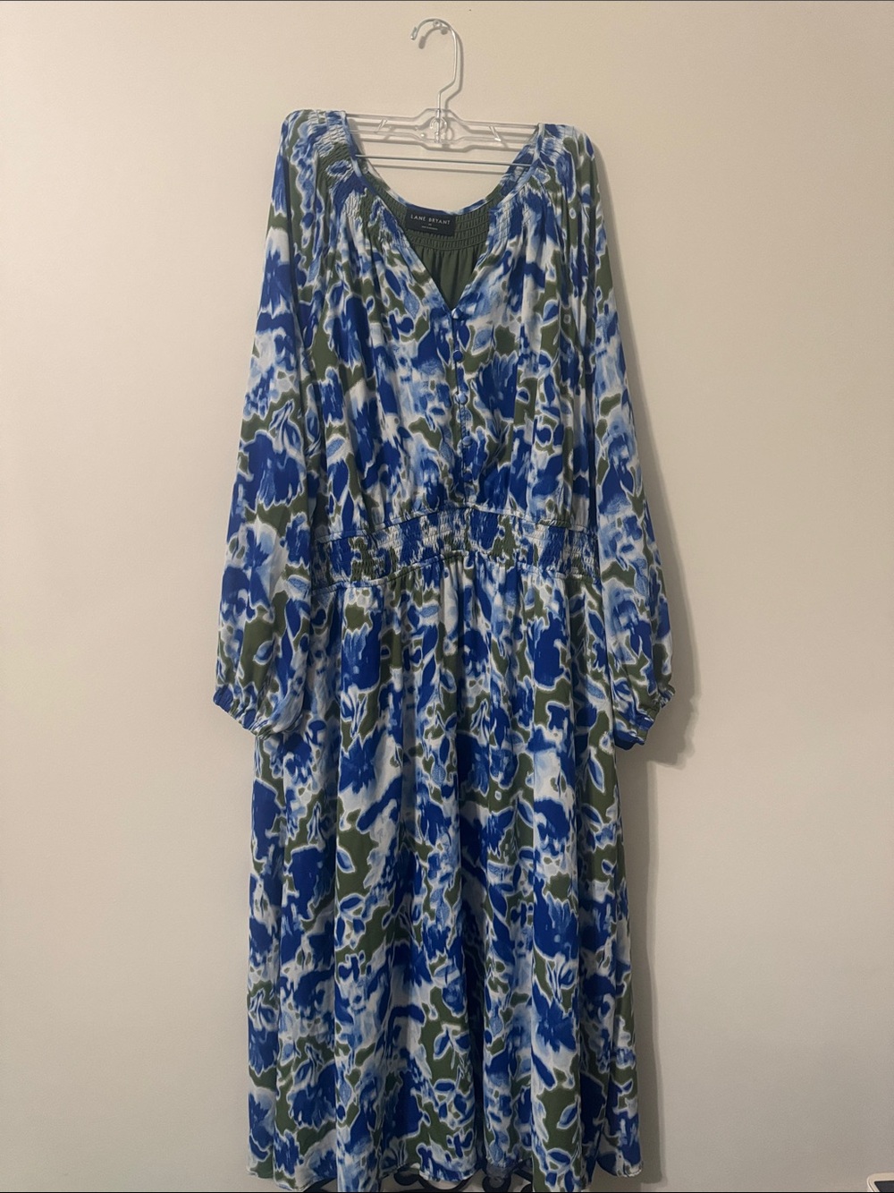 Lane Bryant Blue and Olive Floral Maxi Dress